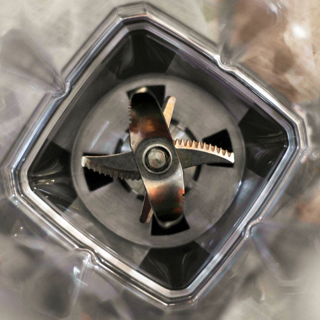 View of the bottom blades of a blender